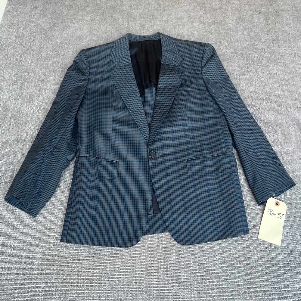 Beau Monde H.K. Matsuzakaya Blazer Jacket Mens 36-37 Blue Plaid Professional
